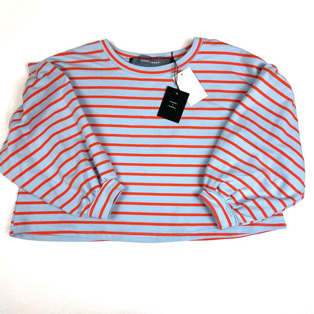 NWT Code X Mode Striped Crop Balloon Sleeve Top